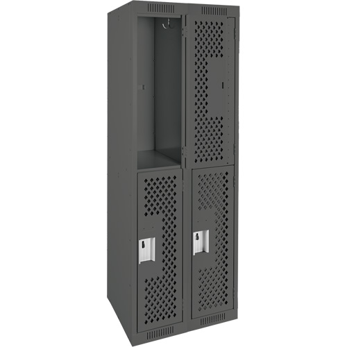 Clean Line Lockers, 2 -tier, Bank of 2, 24" x 12" x 72", Steel, Charcoal, Rivet (Assembled), Perforated NTL Industrial