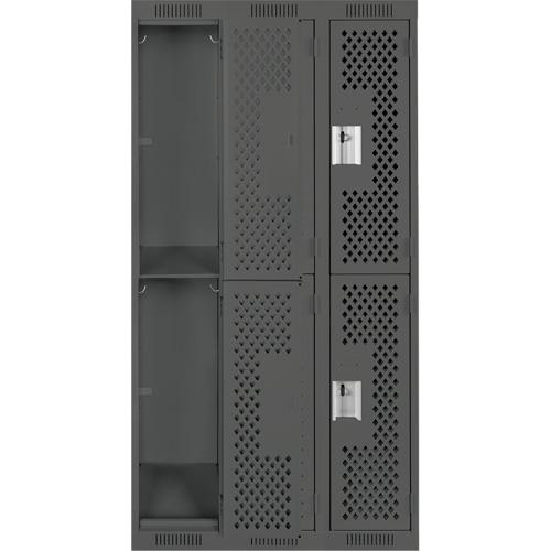 Clean Line Lockers, 2 -tier, Bank of 3, 36" x 12" x 72", Steel, Charcoal, Rivet (Assembled), Perforated NTL Industrial