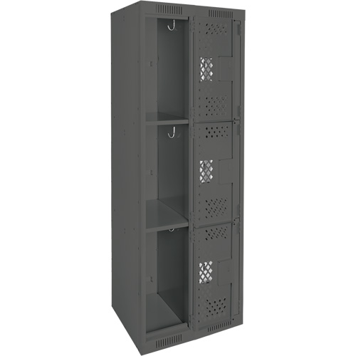 Clean Line Lockers, 3 -tier, Bank of 2, 24" x 12" x 72", Steel, Charcoal, Rivet (Assembled), Perforated NTL Industrial