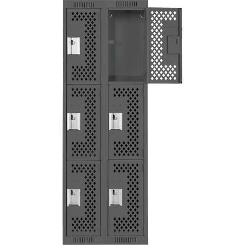 Clean Line Lockers, 3 -tier, Bank of 2, 24" x 12" x 72", Steel, Charcoal, Rivet (Assembled), Perforated NTL Industrial