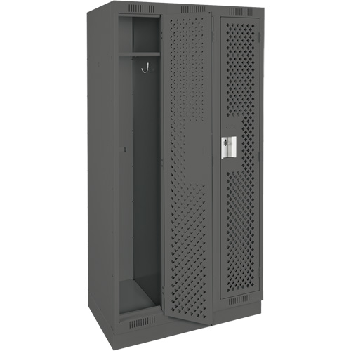 Clean Line Lockers, Bank of 3, 36" x 15" x 76", Steel, Charcoal, Rivet (Assembled), Perforated NTL Industrial