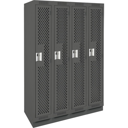 Clean Line Lockers, Bank of 4, 48" x 15" x 76", Steel, Charcoal, Rivet (Assembled), Perforated NTL Industrial
