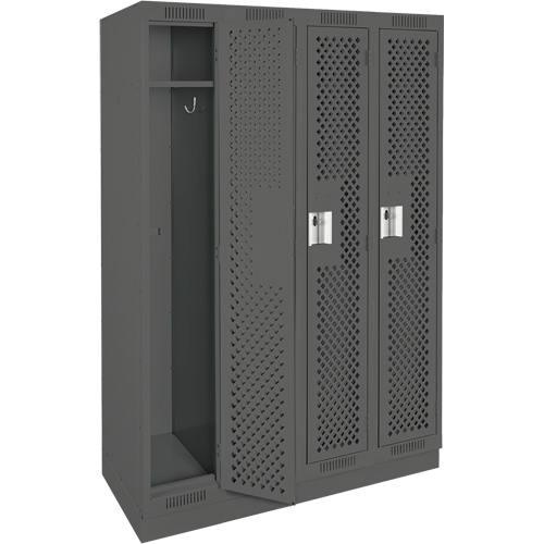 Clean Line Lockers, Bank of 4, 48" x 15" x 76", Steel, Charcoal, Rivet (Assembled), Perforated NTL Industrial