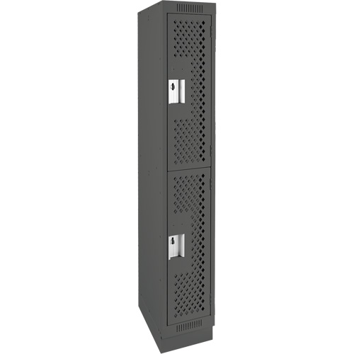 Clean Line Lockers, 2 -tier, 12" x 12" x 76", Steel, Charcoal, Rivet (Assembled), Perforated NTL Industrial