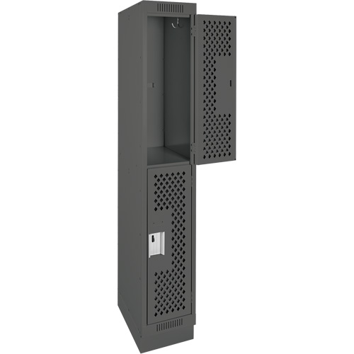 Clean Line Lockers, 2 -tier, 12" x 12" x 76", Steel, Charcoal, Rivet (Assembled), Perforated NTL Industrial
