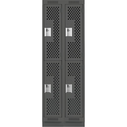 Clean Line Lockers, 2 -tier, Bank of 2, 24" x 18" x 76", Steel, Charcoal, Rivet (Assembled), Perforated NTL Industrial
