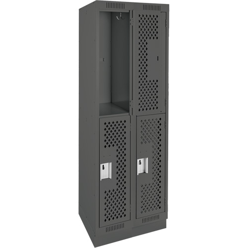 Clean Line Lockers, 2 -tier, Bank of 2, 24" x 18" x 76", Steel, Charcoal, Rivet (Assembled), Perforated NTL Industrial