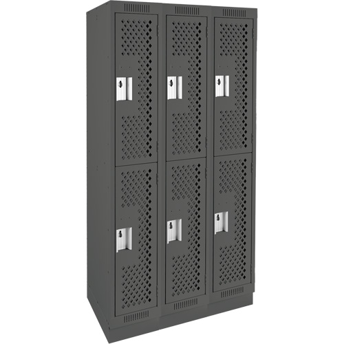 Clean Line Lockers, 2 -tier, Bank of 3, 36" x 12" x 76", Steel, Charcoal, Rivet (Assembled), Perforated NTL Industrial