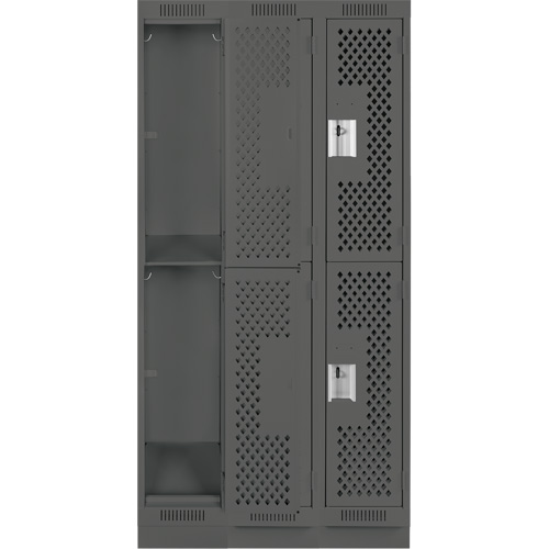Clean Line Lockers, 2 -tier, Bank of 3, 36" x 12" x 76", Steel, Charcoal, Rivet (Assembled), Perforated NTL Industrial