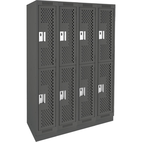 Clean Line Lockers, 2 -tier, Bank of 4, 48" x 18" x 76", Steel, Charcoal, Rivet (Assembled), Perforated NTL Industrial