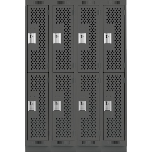 Clean Line Lockers, 2 -tier, Bank of 4, 48" x 18" x 76", Steel, Charcoal, Rivet (Assembled), Perforated NTL Industrial
