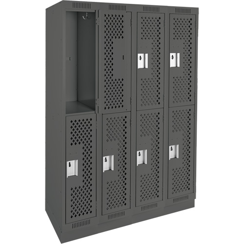 Clean Line Lockers, 2 -tier, Bank of 4, 48" x 18" x 76", Steel, Charcoal, Rivet (Assembled), Perforated NTL Industrial