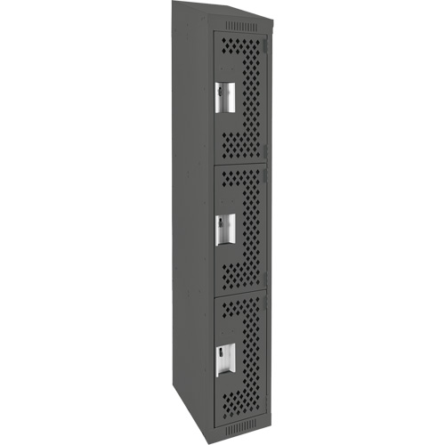 Clean Line Lockers, 3 -tier, 12" x 18" x 78", Steel, Charcoal, Rivet (Assembled), Perforated NTL Industrial
