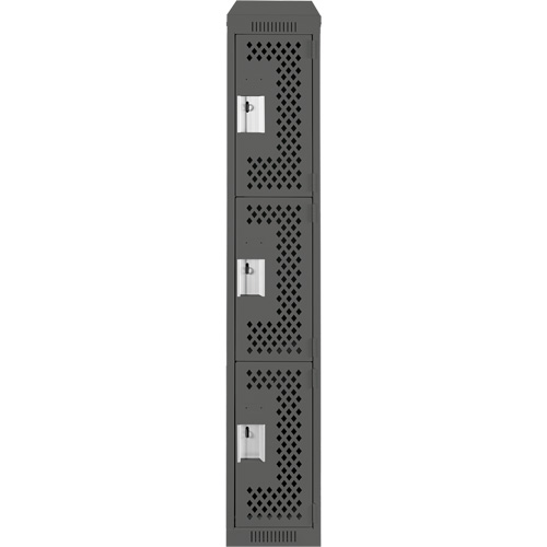 Clean Line Lockers, 3 -tier, 12" x 18" x 78", Steel, Charcoal, Rivet (Assembled), Perforated NTL Industrial