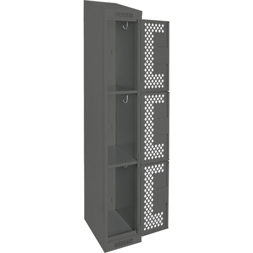 Clean Line Lockers, 3 -tier, 12" x 18" x 78", Steel, Charcoal, Rivet (Assembled), Perforated NTL Industrial