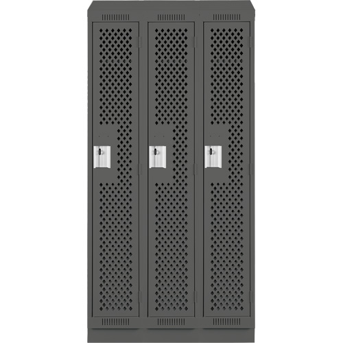Clean Line Lockers, Bank of 3, 36" x 15" x 82", Steel, Charcoal, Rivet (Assembled), Perforated NTL Industrial