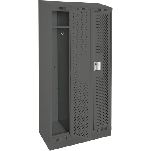 Clean Line Lockers, Bank of 3, 36" x 15" x 82", Steel, Charcoal, Rivet (Assembled), Perforated NTL Industrial