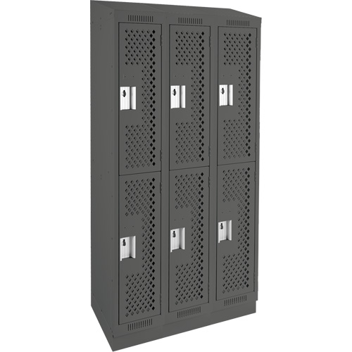 Casiers Clean Line, 2 niveaux, Bloc de 3, 36" x 12" x 82", Acier, Charbon, Rivet (assembl&eacute;), Perfor&eacute; NTL Industrial