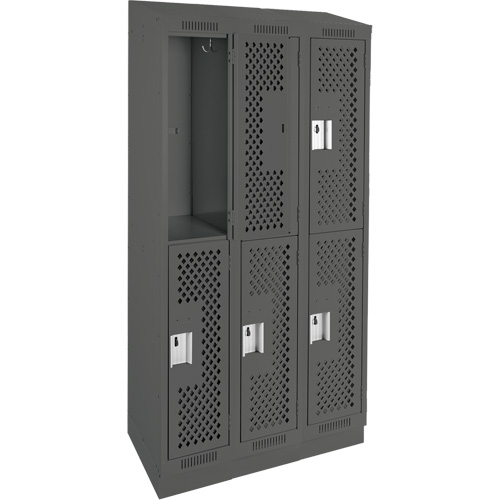 Casiers Clean Line, 2 niveaux, Bloc de 3, 36" x 12" x 82", Acier, Charbon, Rivet (assembl&eacute;), Perfor&eacute; NTL Industrial