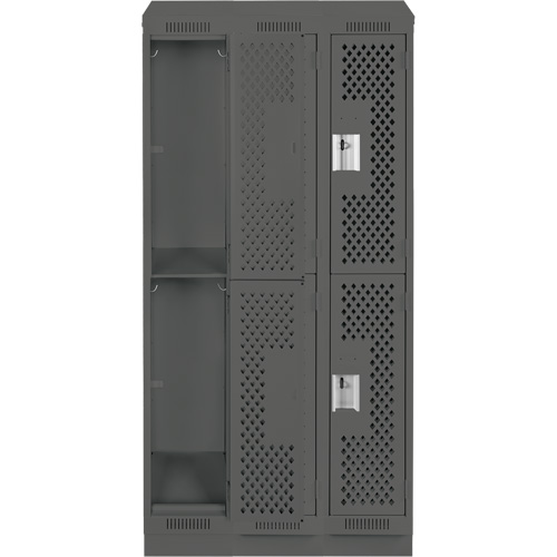 Casiers Clean Line, 2 niveaux, Bloc de 3, 36" x 12" x 82", Acier, Charbon, Rivet (assembl&eacute;), Perfor&eacute; NTL Industrial
