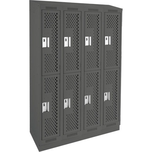 Clean Line Lockers, 2 -tier, Bank of 4, 48" x 12" x 82", Steel, Charcoal, Rivet (Assembled), Perforated NTL Industrial
