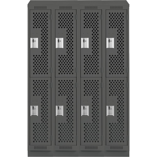 Clean Line Lockers, 2 -tier, Bank of 4, 48" x 12" x 82", Steel, Charcoal, Rivet (Assembled), Perforated NTL Industrial