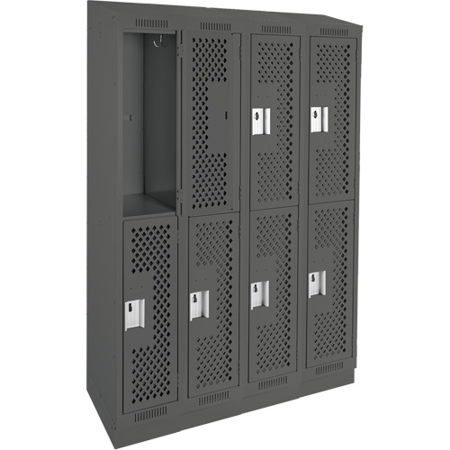 Clean Line Lockers, 2 -tier, Bank of 4, 48" x 12" x 82", Steel, Charcoal, Rivet (Assembled), Perforated NTL Industrial