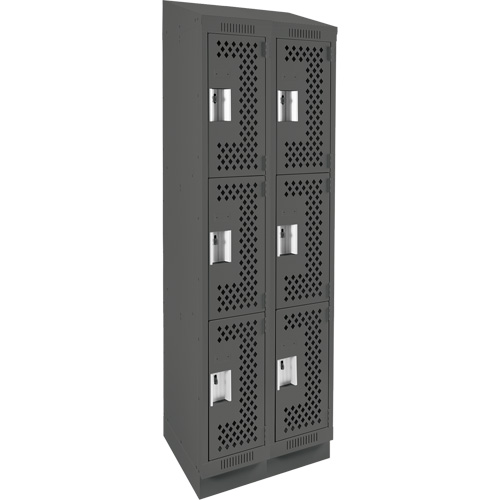 Clean Line Lockers, 3 -tier, Bank of 2, 24" x 15" x 82", Steel, Charcoal, Rivet (Assembled), Perforated NTL Industrial