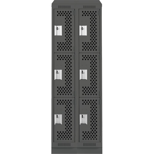 Clean Line Lockers, 3 -tier, Bank of 2, 24" x 15" x 82", Steel, Charcoal, Rivet (Assembled), Perforated NTL Industrial