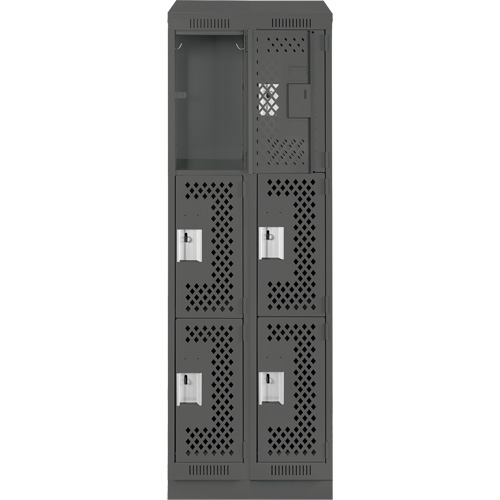Clean Line Lockers, 3 -tier, Bank of 2, 24" x 15" x 82", Steel, Charcoal, Rivet (Assembled), Perforated NTL Industrial