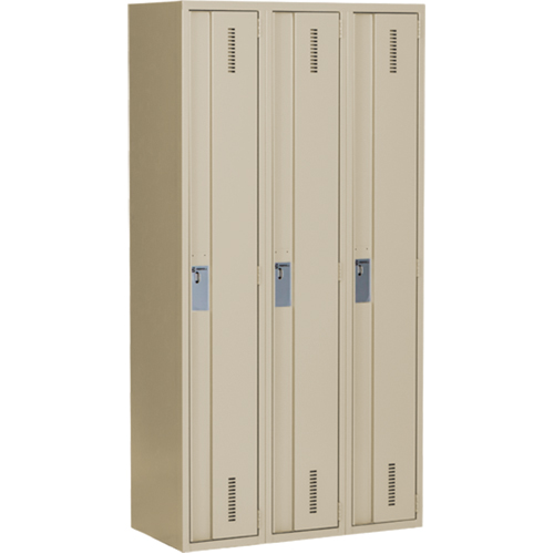 Concorde Heavy-Duty Lockers, Bank of 3, 36" x 18" x 72", Steel, Beige, Welded (Assembled) NTL Industrial