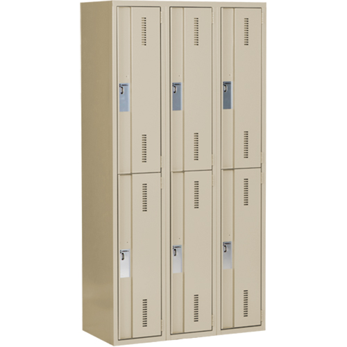 Concorde Heavy-Duty Lockers, 2 -tier, Bank of 3, 36" x 18" x 72", Steel, Beige, Welded (Assembled) NTL Industrial