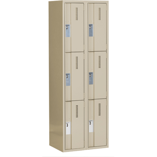 Concorde Heavy-Duty Lockers, 3 -tier, Bank of 2, 24" x 18" x 72", Steel, Beige, Welded (Assembled) NTL Industrial