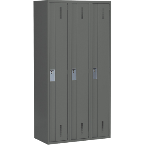 Concorde Heavy-Duty Lockers, Bank of 3, 36" x 18" x 72", Steel, Charcoal, Welded (Assembled) NTL Industrial