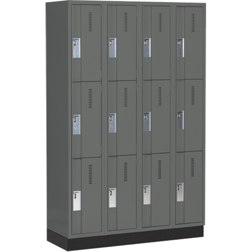 Concorde Heavy-Duty Lockers, 3 -tier, Bank of 4, 48" x 18" x 76", Steel, Charcoal, Welded (Assembled) NTL Industrial
