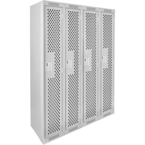 Clean Line Lockers, Bank of 4, 48" x 12" x 72", Steel, Grey, Rivet (Assembled), Perforated NTL Industrial