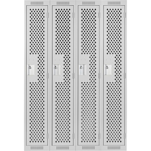 Clean Line Lockers, Bank of 4, 48" x 12" x 72", Steel, Grey, Rivet (Assembled), Perforated NTL Industrial