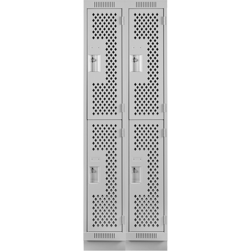 Clean Line Lockers, 2 -tier, Bank of 2, 24" x 12" x 76", Steel, Grey, Rivet (Assembled), Perforated NTL Industrial