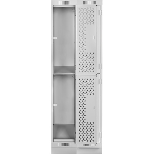 Clean Line Lockers, 2 -tier, Bank of 2, 24" x 12" x 76", Steel, Grey, Rivet (Assembled), Perforated NTL Industrial