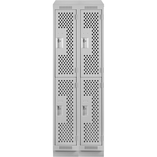 Clean Line Lockers, 2 -tier, Bank of 2, 24" x 15" x 82", Steel, Grey, Rivet (Assembled), Perforated NTL Industrial
