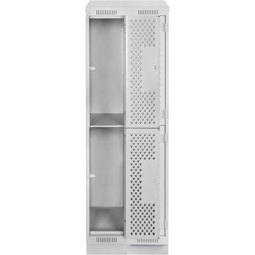 Clean Line Lockers, 2 -tier, Bank of 2, 24" x 15" x 82", Steel, Grey, Rivet (Assembled), Perforated NTL Industrial
