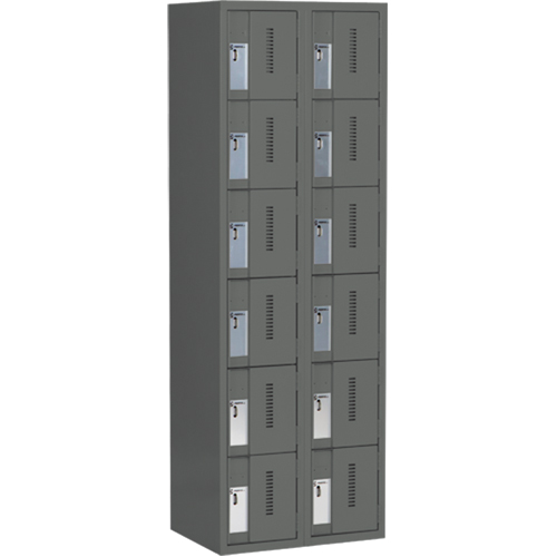 Concorde Heavy-Duty Lockers, 6 -tier, Bank of 2, 24" x 18" x 72", Steel, Charcoal, Welded (Assembled) NTL Industrial