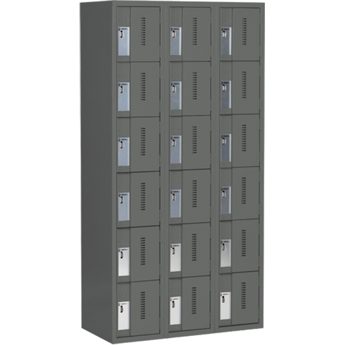 Concorde Heavy-Duty Lockers, 6 -tier, Bank of 3, 36" x 18" x 72", Steel, Charcoal, Welded (Assembled) NTL Industrial
