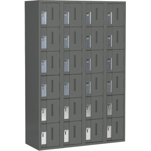 Concorde Heavy-Duty Lockers, 6 -tier, Bank of 4, 48" x 18" x 72", Steel, Charcoal, Welded (Assembled) NTL Industrial