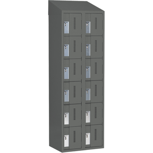 Concorde Heavy-Duty Lockers, 6 -tier, Bank of 2, 24" x 18" x 78", Steel, Charcoal, Welded (Assembled) NTL Industrial