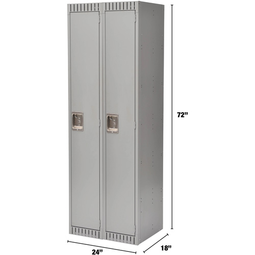 Lockers, Bank of 2, 24" x 18" x 72", Steel, Grey, Knocked Down NTL Industrial