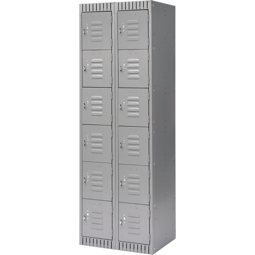 Lockers, 6 -tier, Bank of 2, 24" x 18" x 72", Steel, Grey, Knocked Down NTL Industrial