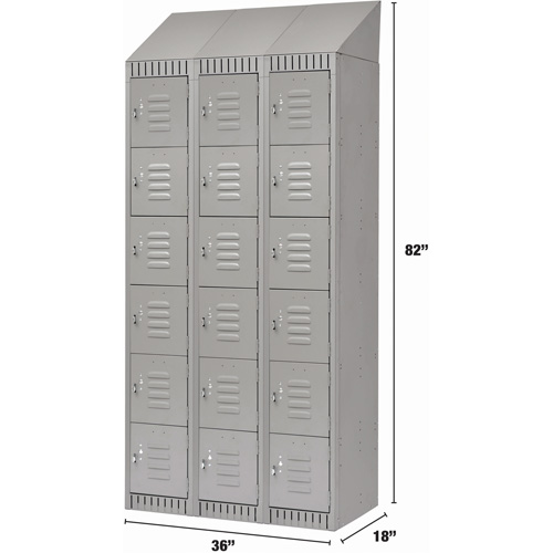 Lockers, 6 -tier, Bank of 3, 36" x 18" x 82", Steel, Grey, Knocked Down NTL Industrial