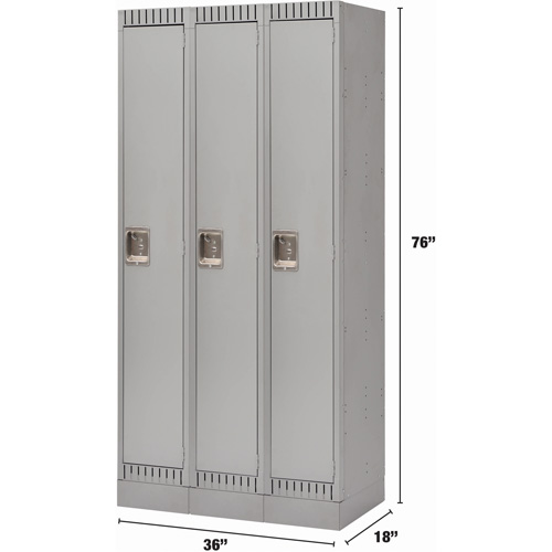 Lockers, Bank of 3, 36" x 18" x 76", Steel, Grey, Knocked Down NTL Industrial