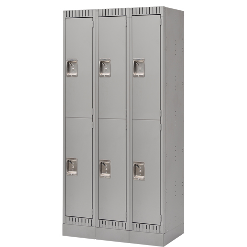Lockers, 2 -tier, Bank of 3, 36" x 18" x 76", Steel, Grey, Knocked Down NTL Industrial
